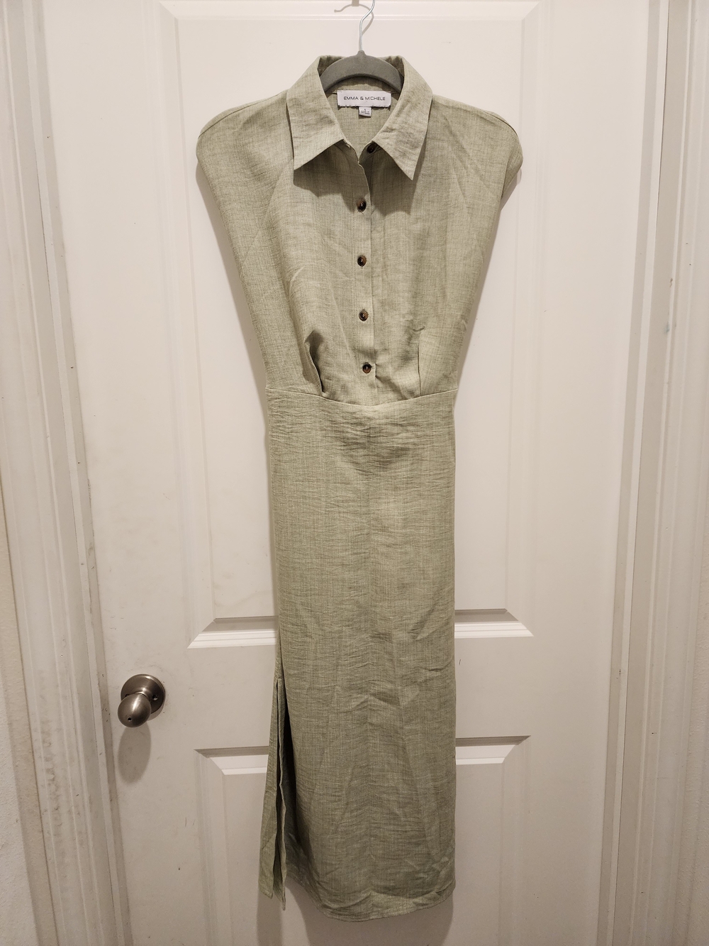 Emma & Michele Sage Green Sleeveless Midi Shirt Dress Size Small NWOT